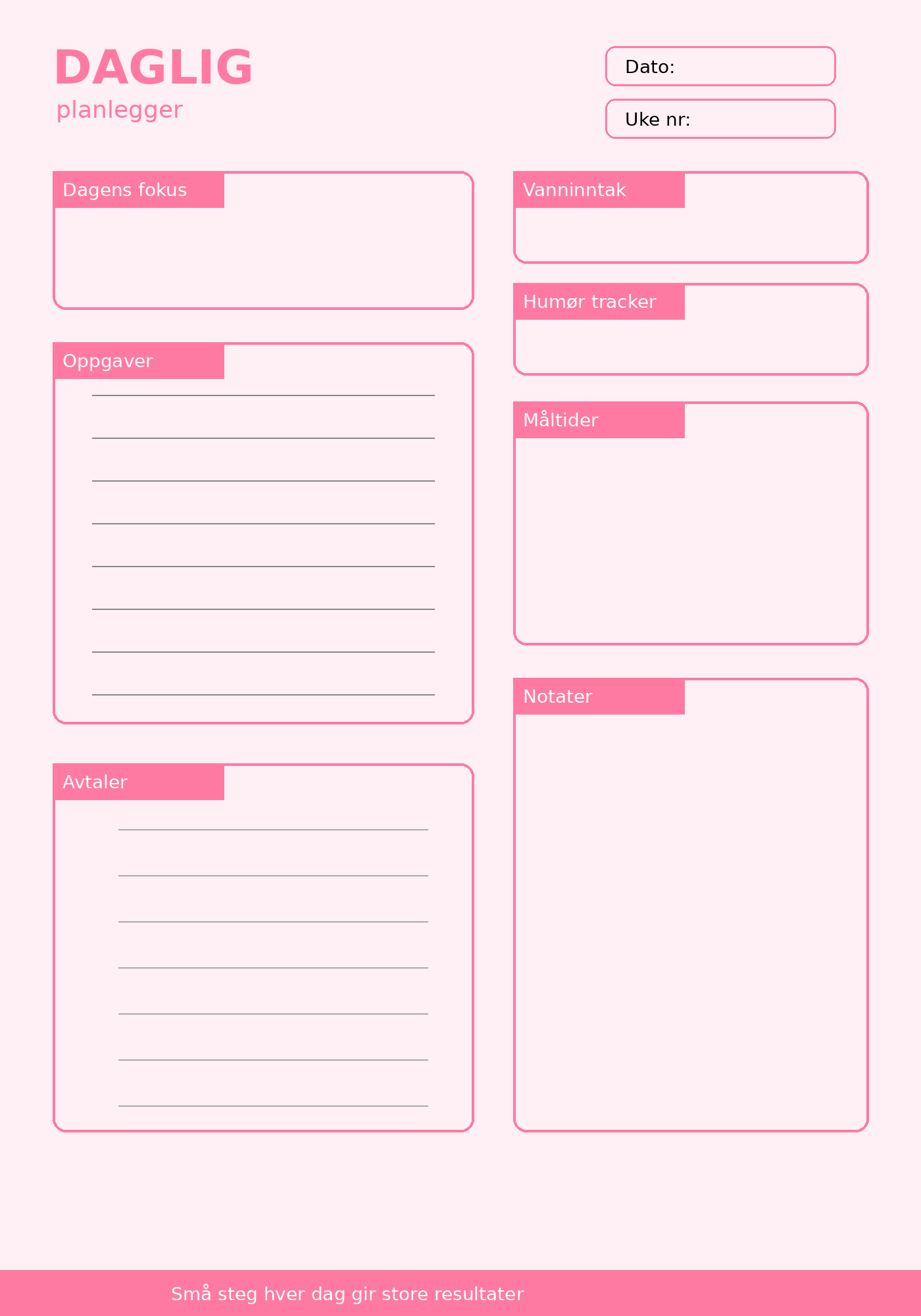 Daglig Planlegger – 10 Sider PDF | Utskrivbar Planner for Hverdag og Rutiner ✨📝