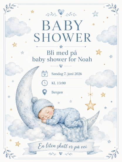 Baby Shower Invitasjon – 13 Digitale Kort | Søt PDF/PNG Nedlasting 🎀☁️