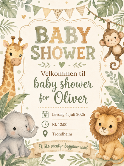 Baby Shower Invitasjon – 13 Digitale Kort | Søt PDF/PNG Nedlasting 🎀☁️