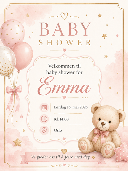 Baby Shower Invitasjon – 13 Digitale Kort | Søt PDF/PNG Nedlasting 🎀☁️