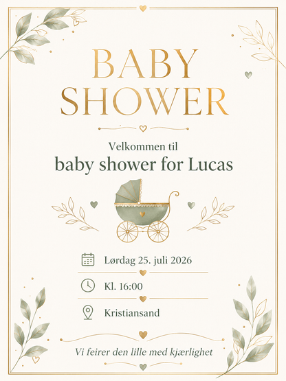 Baby Shower Invitasjon – 13 Digitale Kort | Søt PDF/PNG Nedlasting 🎀☁️