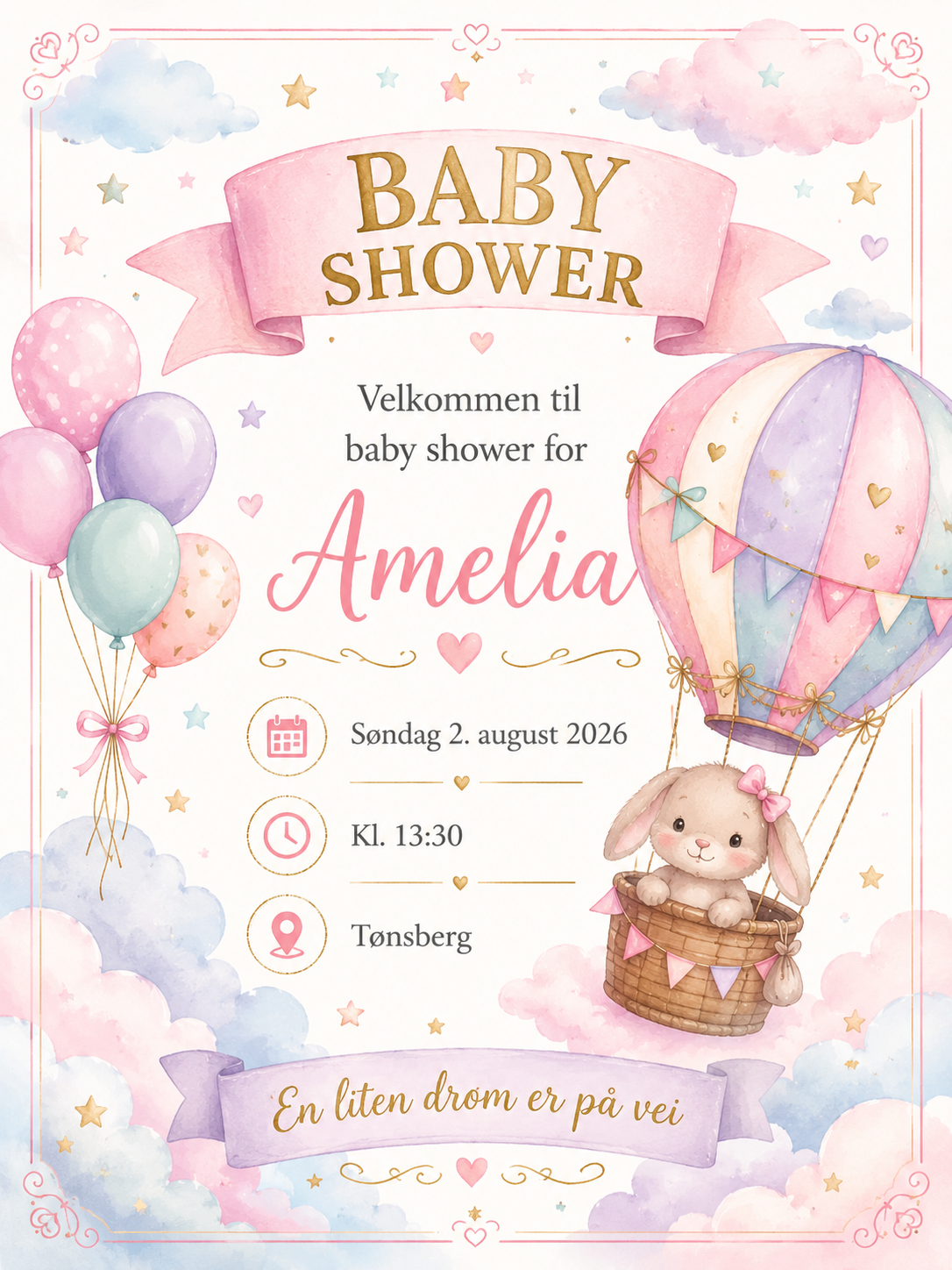 Baby Shower Invitasjon – 13 Digitale Kort | Søt PDF/PNG Nedlasting 🎀☁️