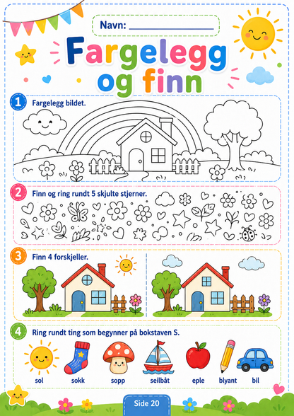 ☀️ Sommeroppgaver for Barn – Læring og Moro 11 sider 🌈📚