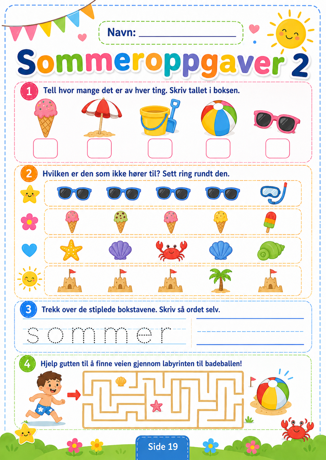 ☀️ Sommeroppgaver for Barn – Læring og Moro 11 sider 🌈📚