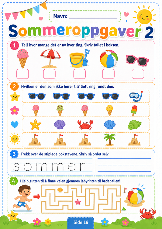 ☀️ Sommeroppgaver for Barn – Læring og Moro 11 sider 🌈📚