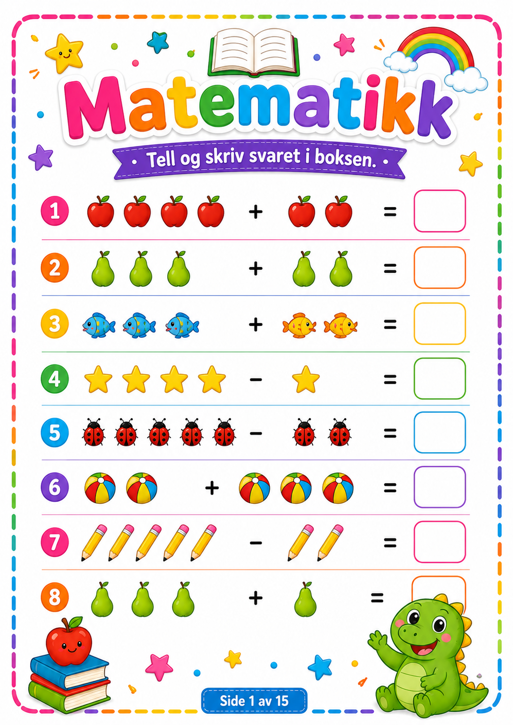 Match Bildene med Riktig Ord – 15 Sider PDF | Norsk Lese- og Ordtrening for Barn 📚✏️