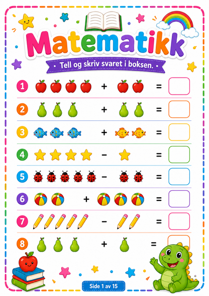 Match Bildene med Riktig Ord – 15 Sider PDF | Norsk Lese- og Ordtrening for Barn 📚✏️