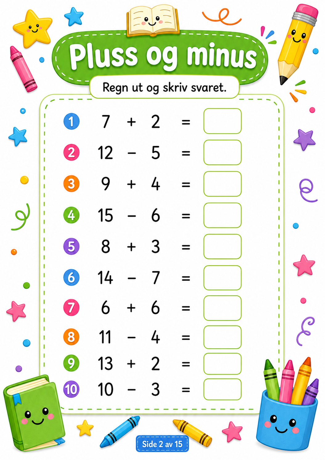 Match Bildene med Riktig Ord – 15 Sider PDF | Norsk Lese- og Ordtrening for Barn 📚✏️