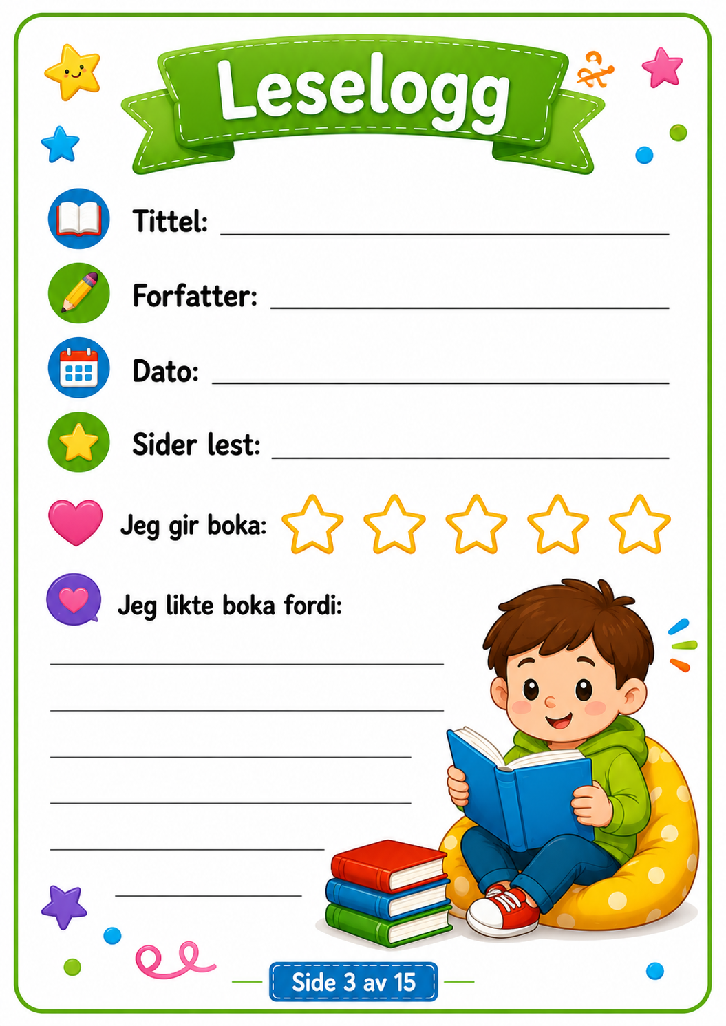 Match Bildene med Riktig Ord – 15 Sider PDF | Norsk Lese- og Ordtrening for Barn 📚✏️