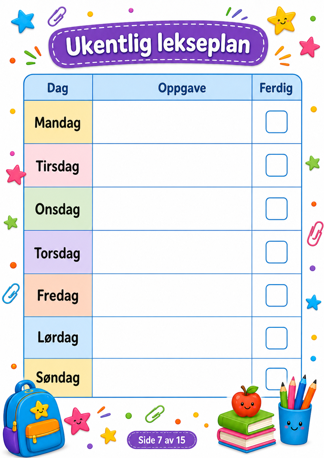 Match Bildene med Riktig Ord – 15 Sider PDF | Norsk Lese- og Ordtrening for Barn 📚✏️