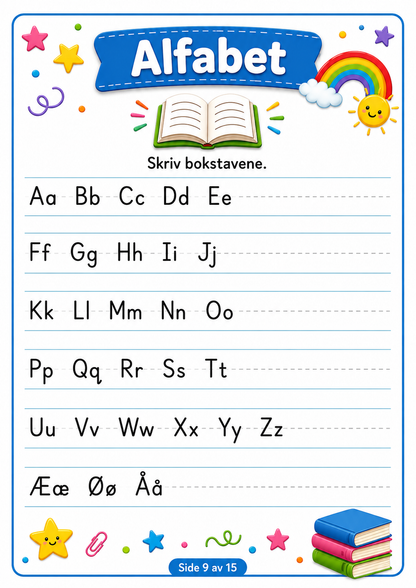 Match Bildene med Riktig Ord – 15 Sider PDF | Norsk Lese- og Ordtrening for Barn 📚✏️
