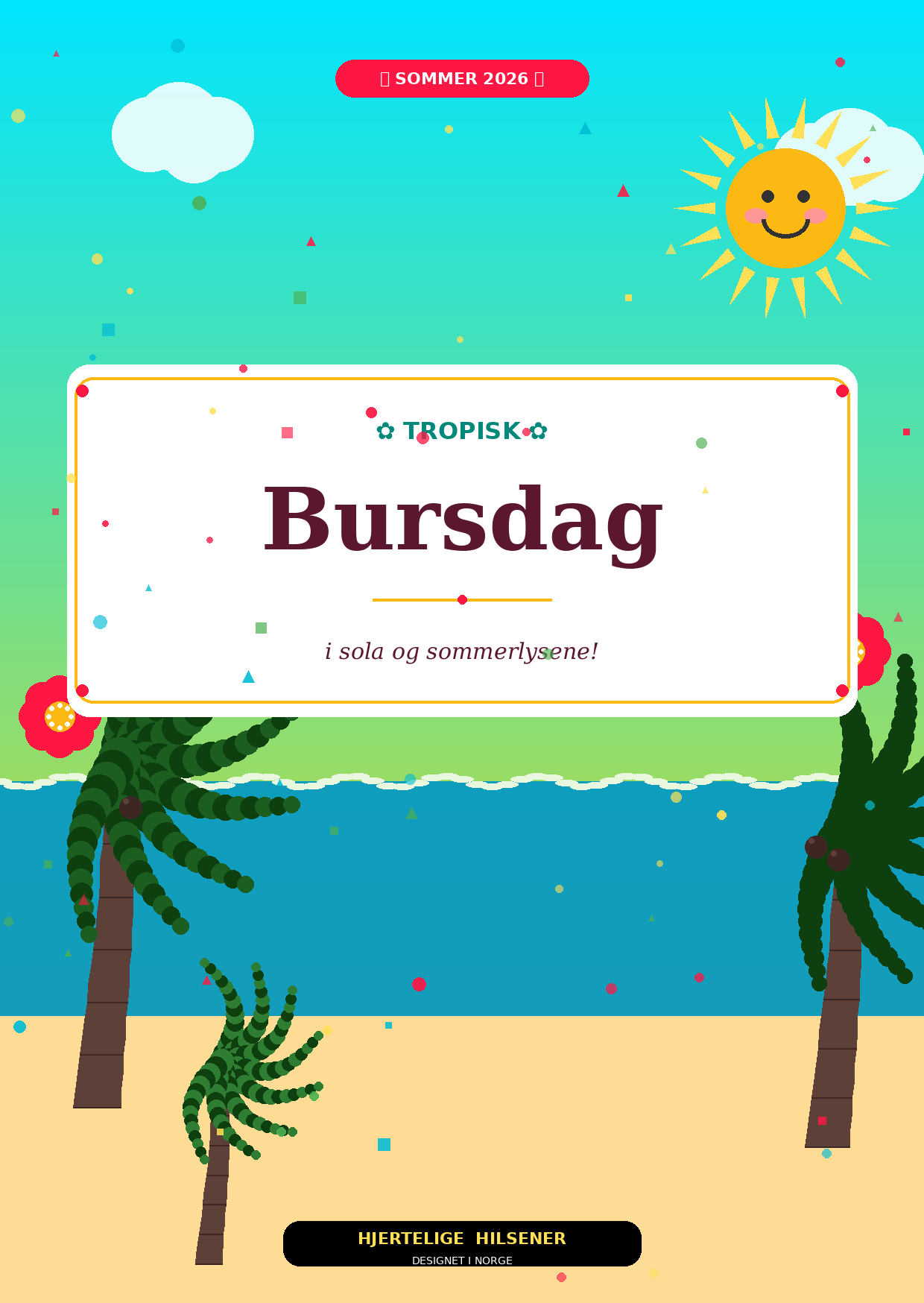 Sommer Bursdagskort Pakke – 8 Digitale Kort | PDF/PNG Nedlasting 🎉🌴
