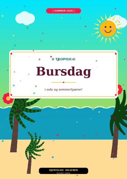 Sommer Bursdagskort Pakke – 8 Digitale Kort | PDF/PNG Nedlasting 🎉🌴