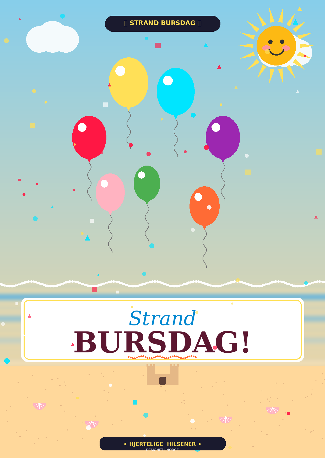 Sommer Bursdagskort Pakke – 8 Digitale Kort | PDF/PNG Nedlasting 🎉🌴