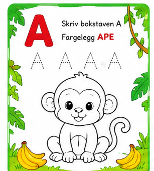 Lær Bokstaver og Fargelegging for Barn – 15 Sider PDF | Alfabet Oppgaver og Tegninger 🌈📚