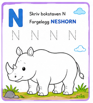 Lær Bokstaver og Fargelegging for Barn – 15 Sider PDF | Alfabet Oppgaver og Tegninger 🌈📚