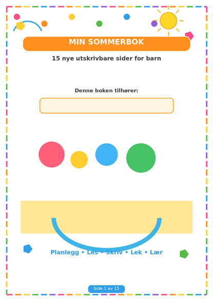 Min Sommerbok for Barn – 15 Sider PDF | Utskrivbare Sommeroppgaver 🌈✏️