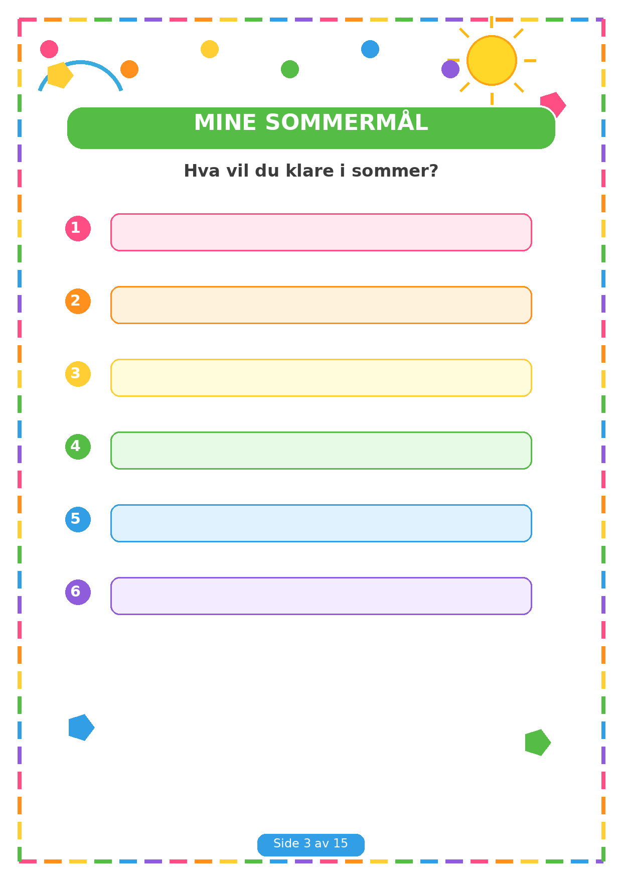 Min Sommerbok for Barn – 15 Sider PDF | Utskrivbare Sommeroppgaver 🌈✏️