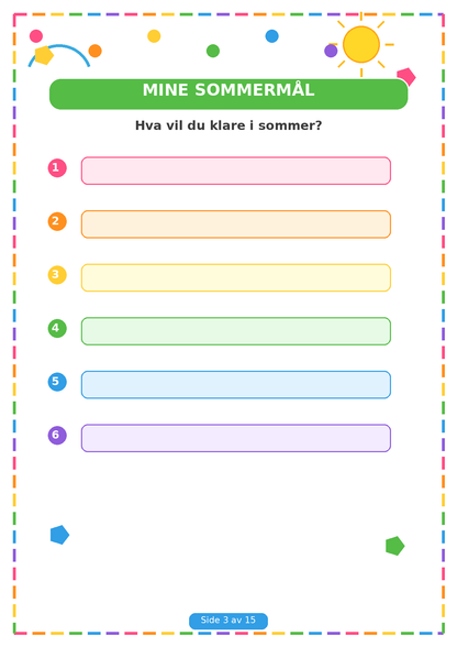Min Sommerbok for Barn – 15 Sider PDF | Utskrivbare Sommeroppgaver 🌈✏️