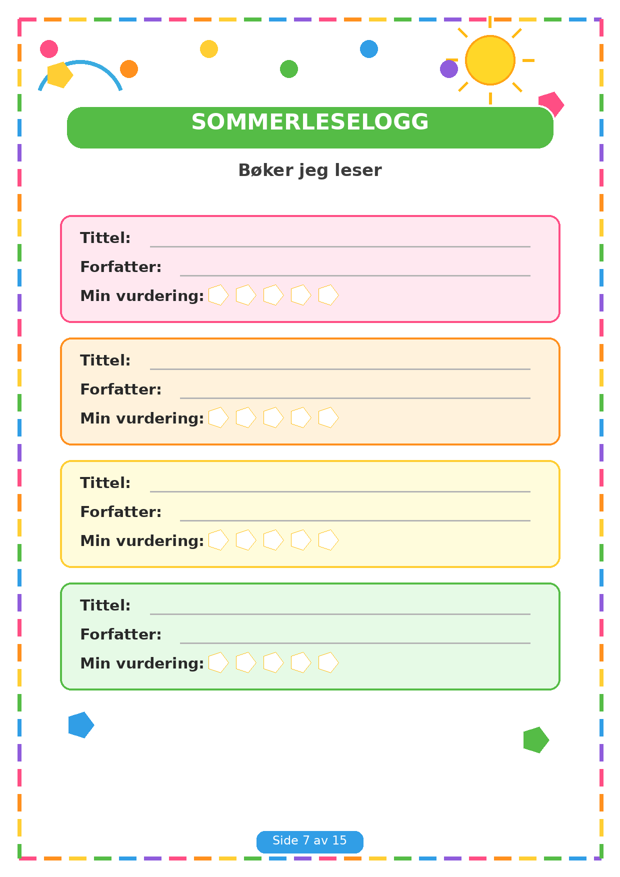 Min Sommerbok for Barn – 15 Sider PDF | Utskrivbare Sommeroppgaver 🌈✏️