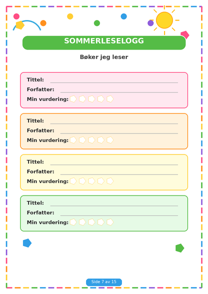 Min Sommerbok for Barn – 15 Sider PDF | Utskrivbare Sommeroppgaver 🌈✏️