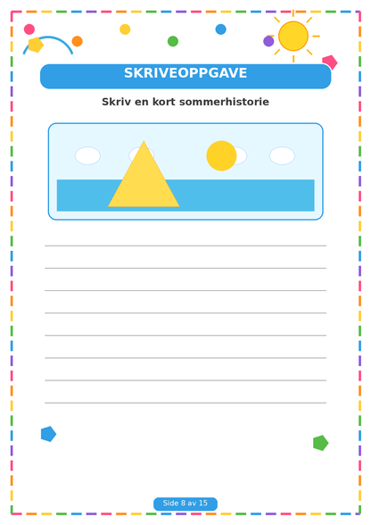 Min Sommerbok for Barn – 15 Sider PDF | Utskrivbare Sommeroppgaver 🌈✏️