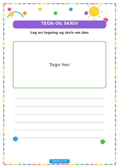 Min Sommerbok for Barn – 15 Sider PDF | Utskrivbare Sommeroppgaver 🌈✏️