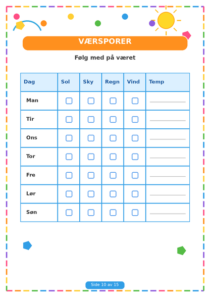Min Sommerbok for Barn – 15 Sider PDF | Utskrivbare Sommeroppgaver 🌈✏️