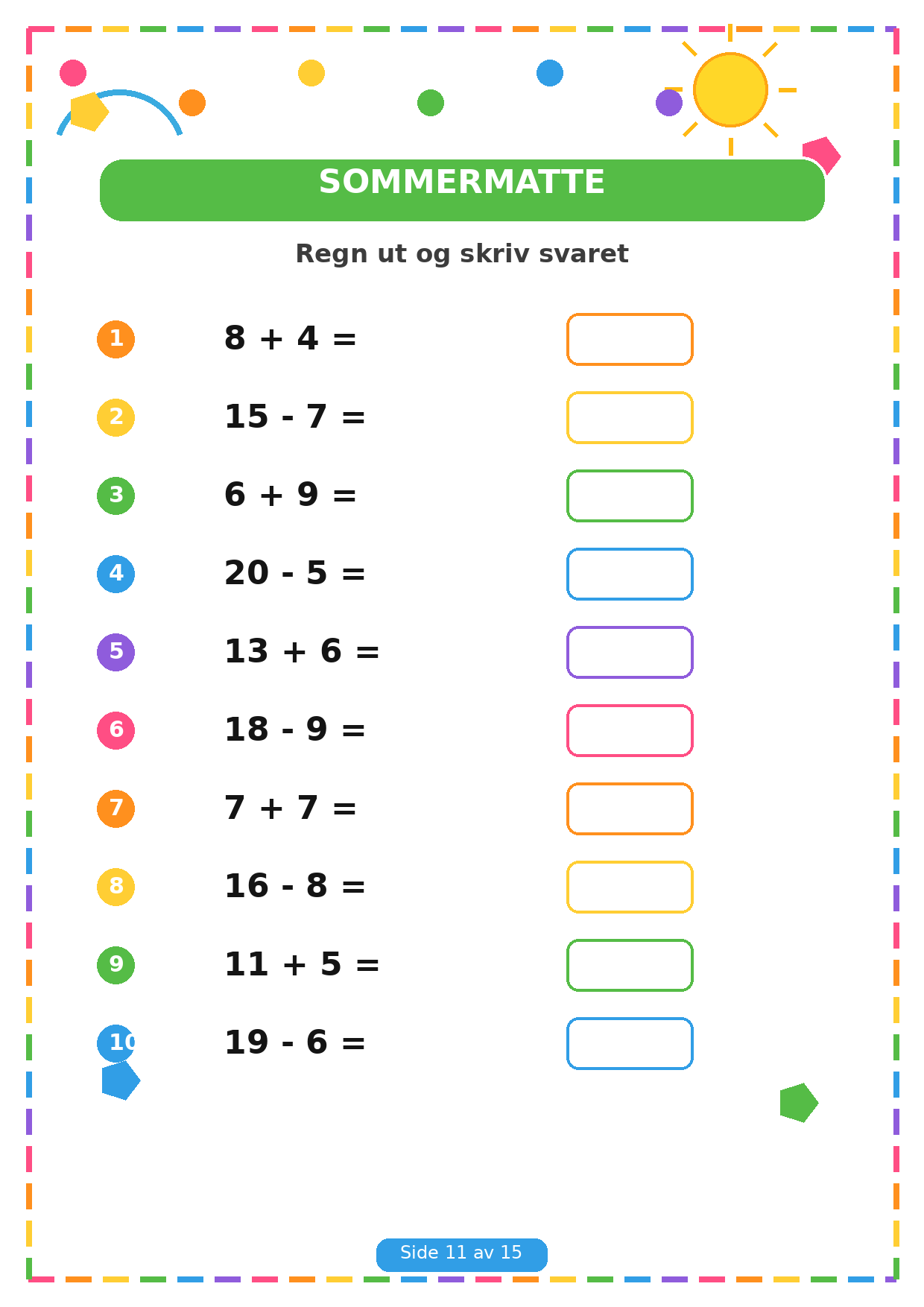 Min Sommerbok for Barn – 15 Sider PDF | Utskrivbare Sommeroppgaver 🌈✏️