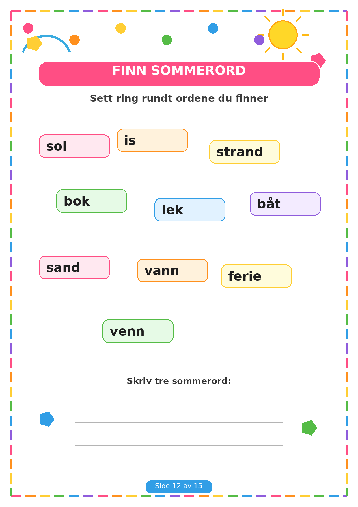Min Sommerbok for Barn – 15 Sider PDF | Utskrivbare Sommeroppgaver 🌈✏️