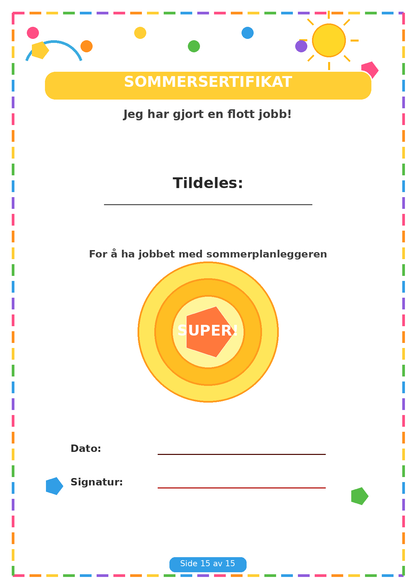 Min Sommerbok for Barn – 15 Sider PDF | Utskrivbare Sommeroppgaver 🌈✏️