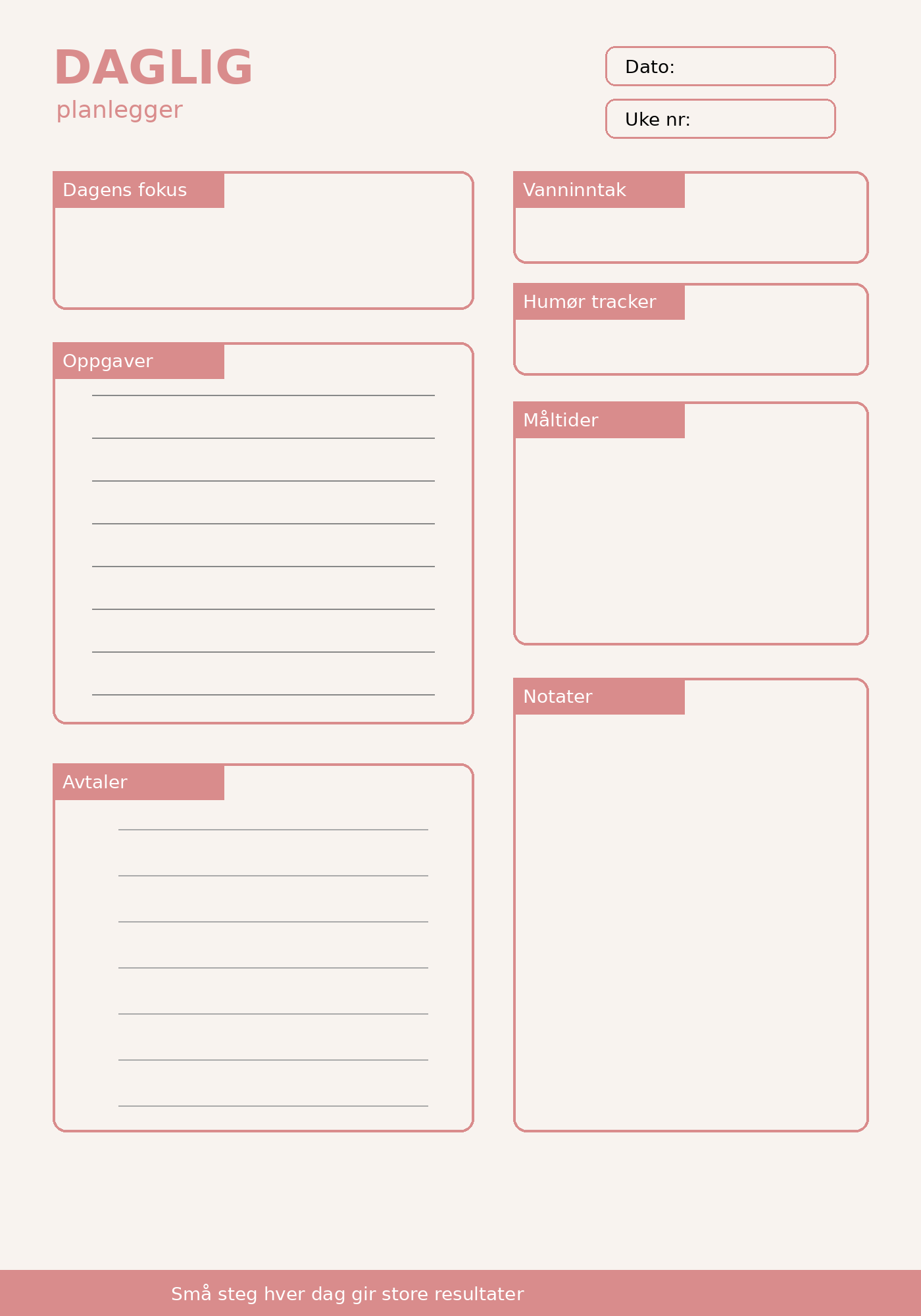 Daglig Planlegger – 10 Sider PDF | Utskrivbar Planner for Hverdag og Rutiner ✨📝
