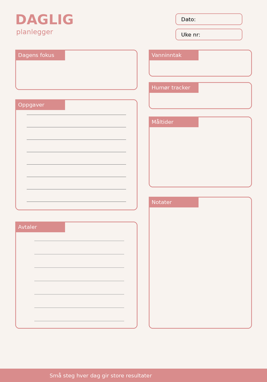 Daglig Planlegger – 10 Sider PDF | Utskrivbar Planner for Hverdag og Rutiner ✨📝
