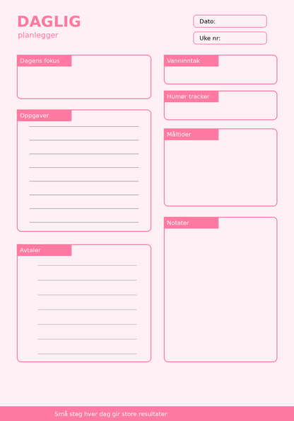 Daglig Planlegger – 10 Sider PDF | Utskrivbar Planner for Hverdag og Rutiner ✨📝