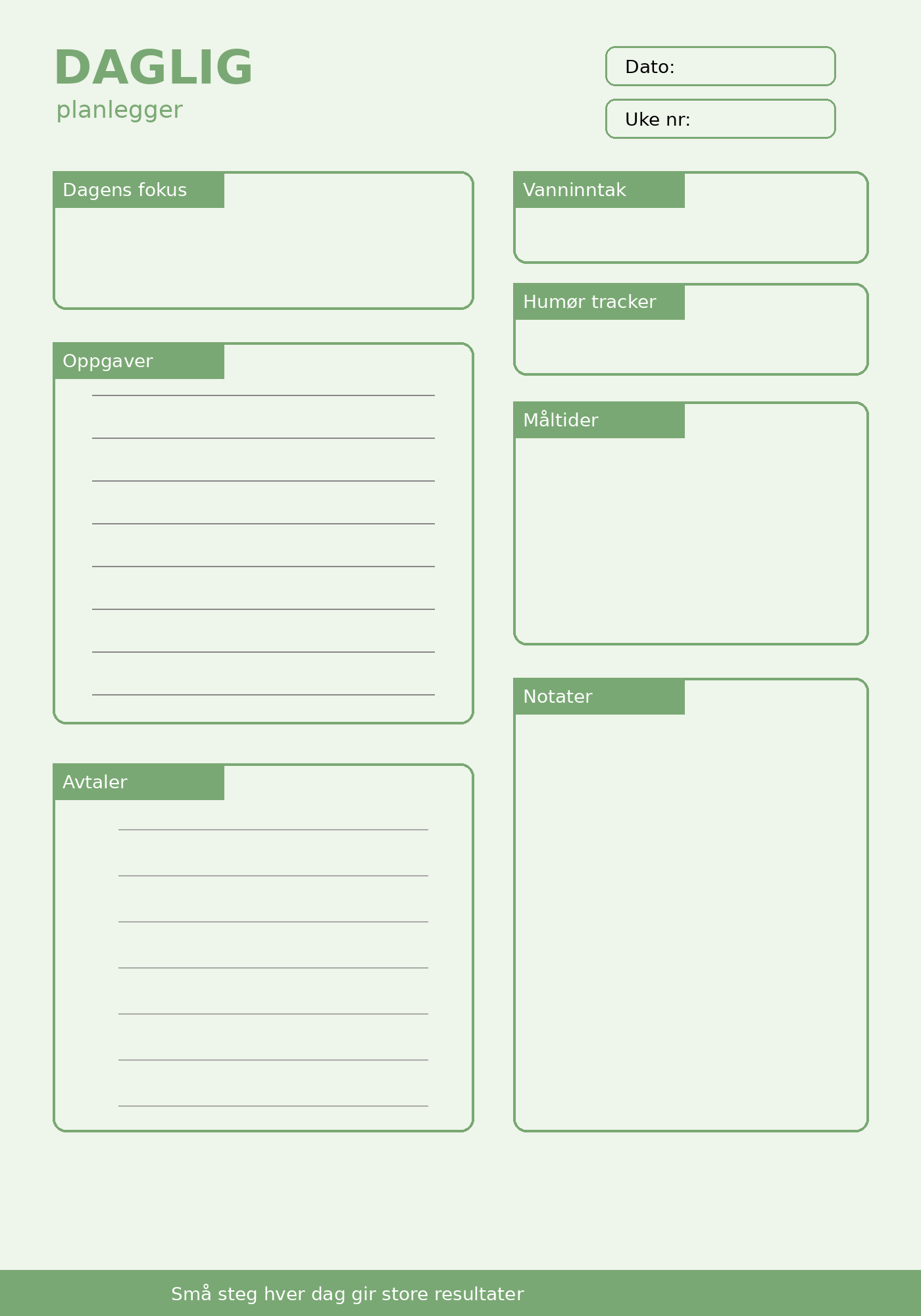 Daglig Planlegger – 10 Sider PDF | Utskrivbar Planner for Hverdag og Rutiner ✨📝
