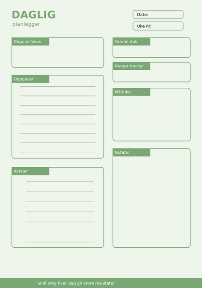 Daglig Planlegger – 10 Sider PDF | Utskrivbar Planner for Hverdag og Rutiner ✨📝