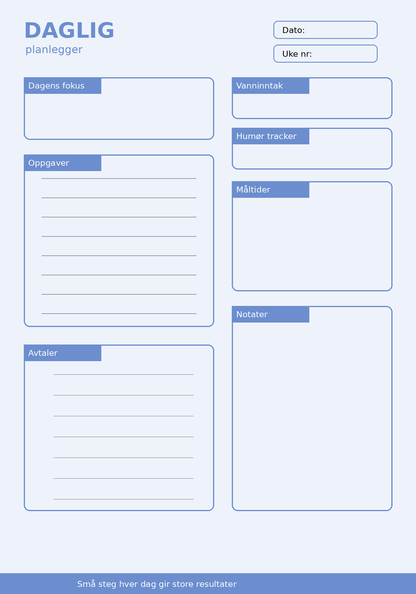 Daglig Planlegger – 10 Sider PDF | Utskrivbar Planner for Hverdag og Rutiner ✨📝