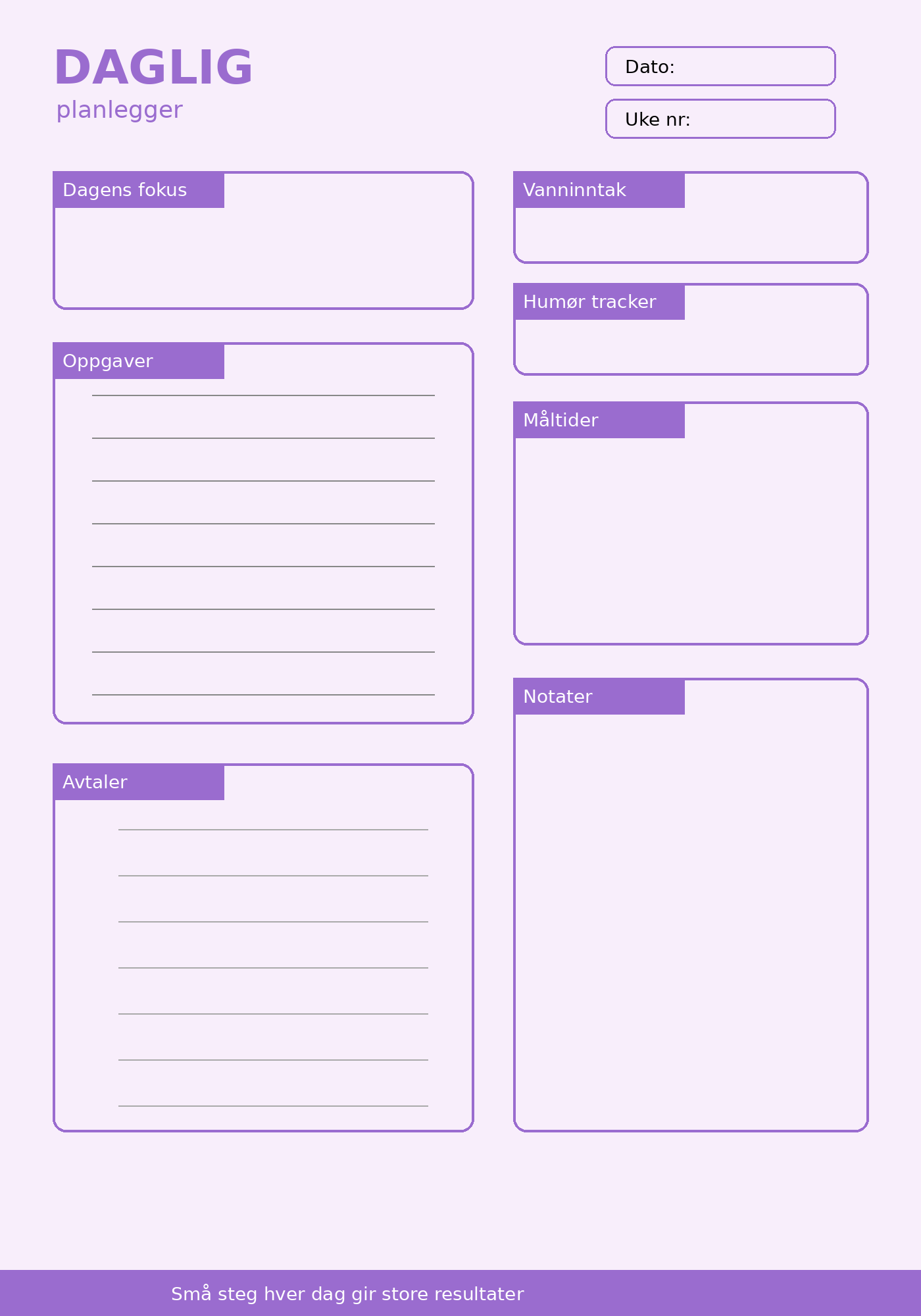 Daglig Planlegger – 10 Sider PDF | Utskrivbar Planner for Hverdag og Rutiner ✨📝