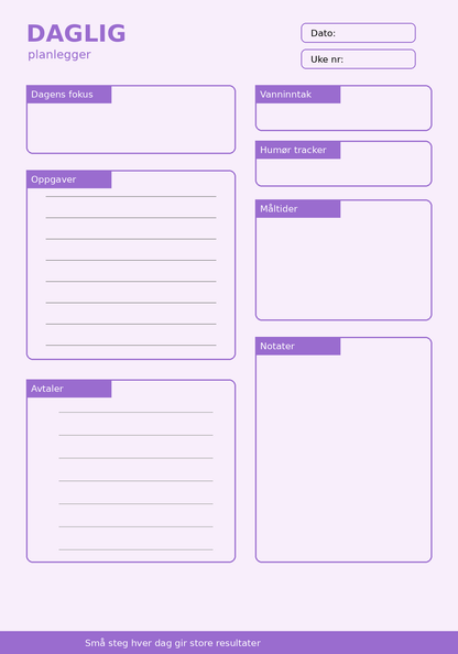 Daglig Planlegger – 10 Sider PDF | Utskrivbar Planner for Hverdag og Rutiner ✨📝