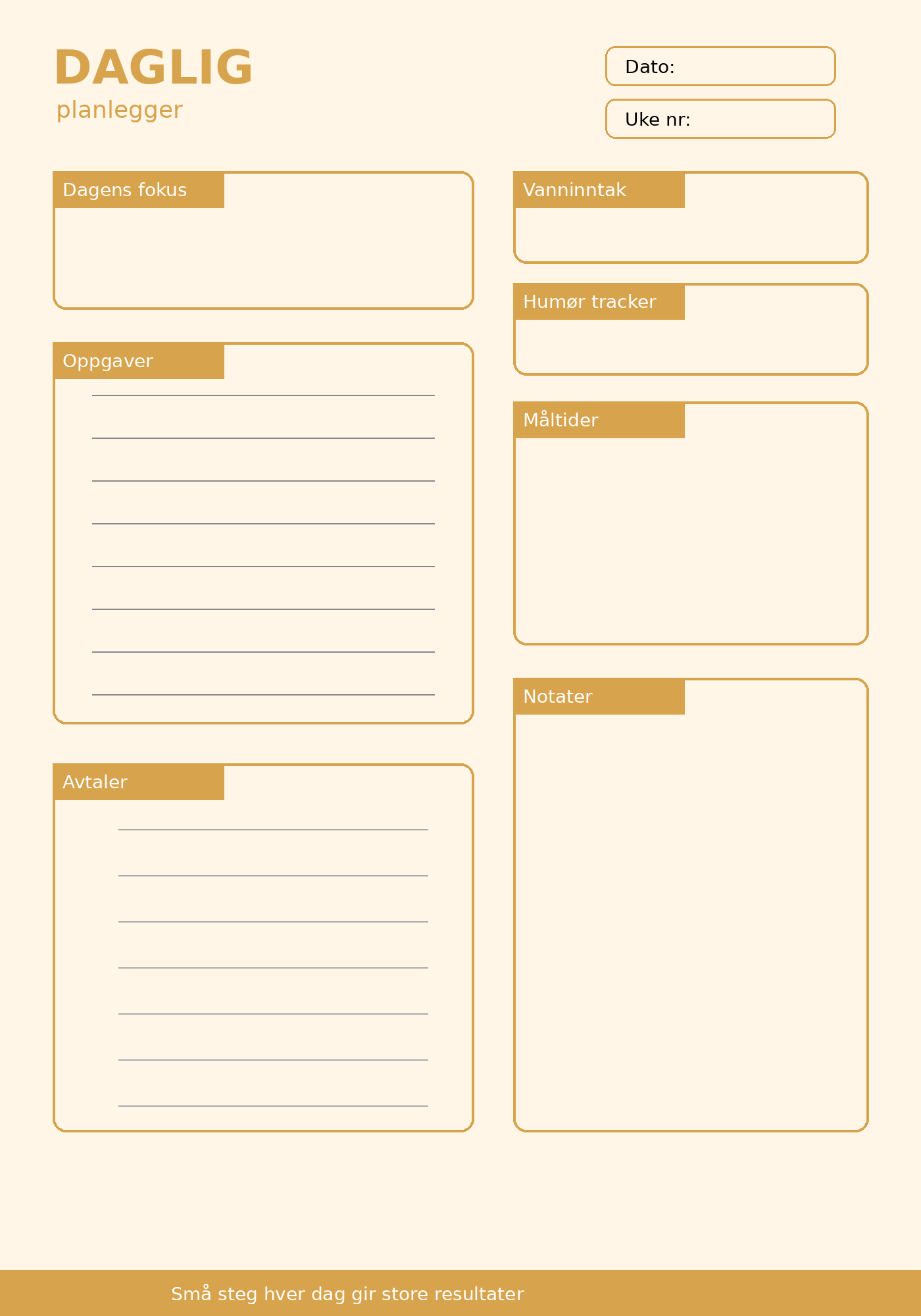 Daglig Planlegger – 10 Sider PDF | Utskrivbar Planner for Hverdag og Rutiner ✨📝