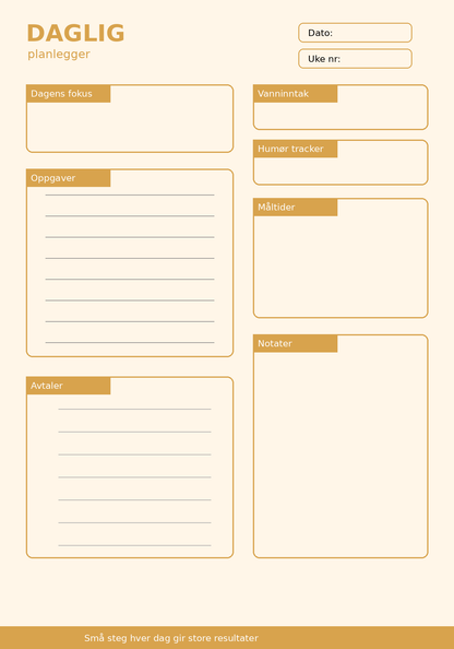 Daglig Planlegger – 10 Sider PDF | Utskrivbar Planner for Hverdag og Rutiner ✨📝