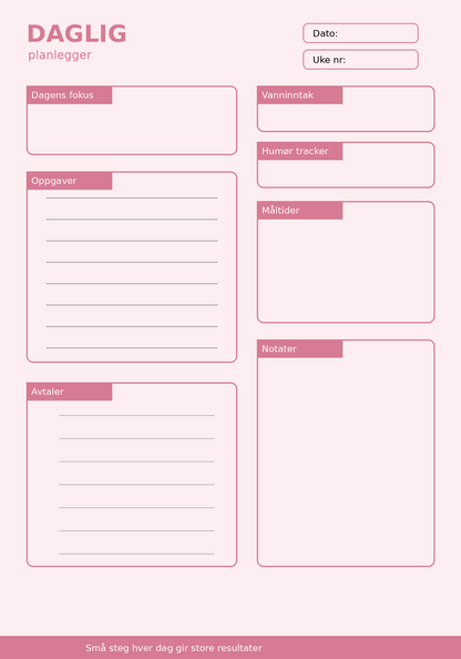 Daglig Planlegger – 10 Sider PDF | Utskrivbar Planner for Hverdag og Rutiner ✨📝