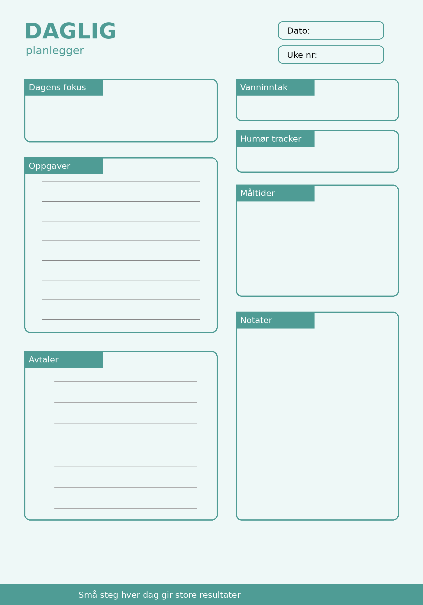 Daglig Planlegger – 10 Sider PDF | Utskrivbar Planner for Hverdag og Rutiner ✨📝