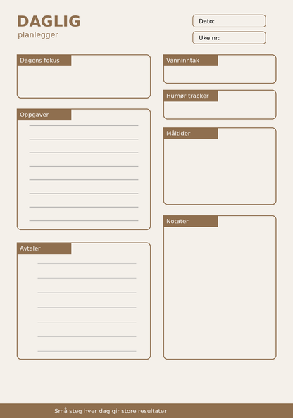 Daglig Planlegger – 10 Sider PDF | Utskrivbar Planner for Hverdag og Rutiner ✨📝