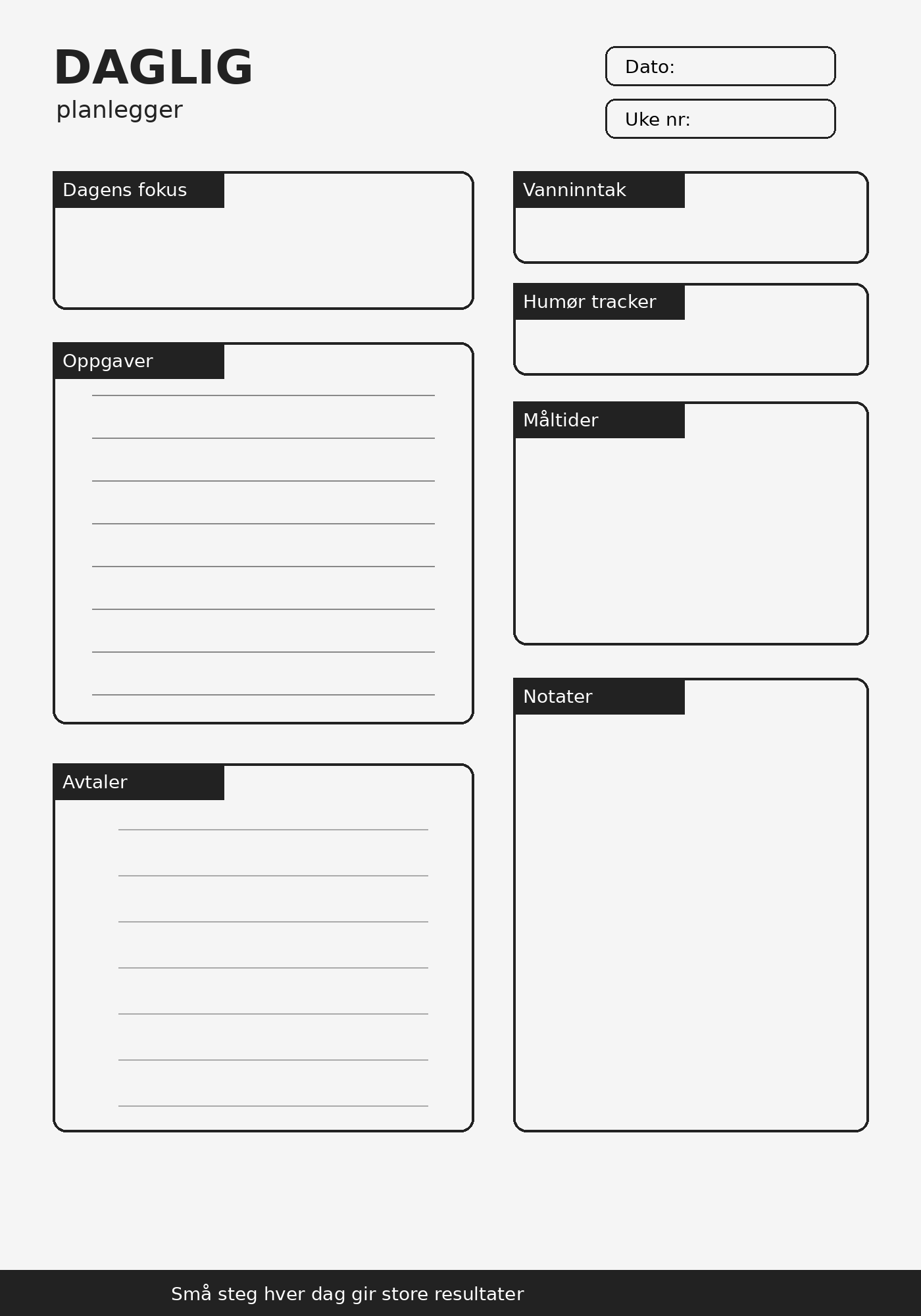 Daglig Planlegger – 10 Sider PDF | Utskrivbar Planner for Hverdag og Rutiner ✨📝
